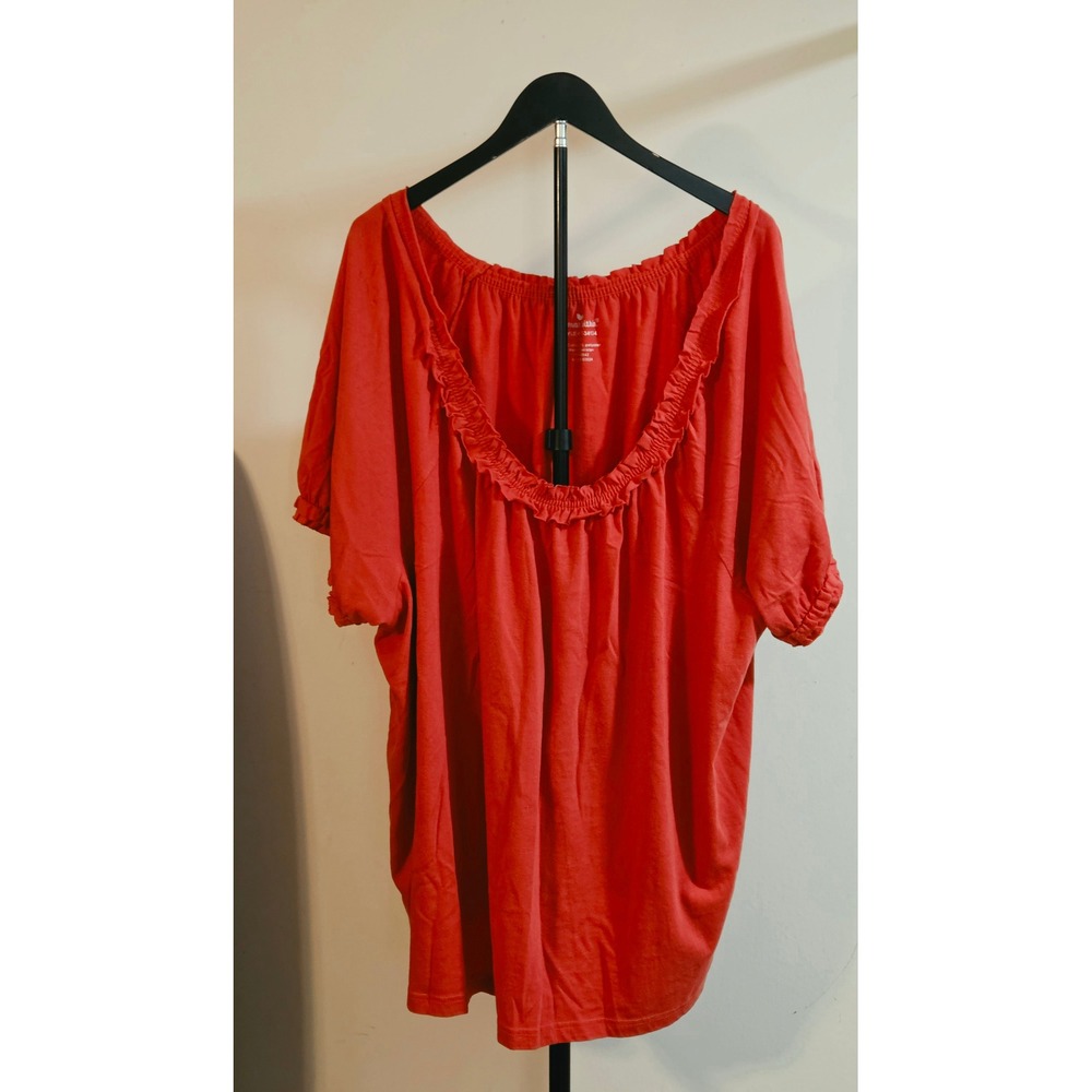 Woman Within Short Sleeve Ruffle Neckline Blouse Women's Size 3X Pink
